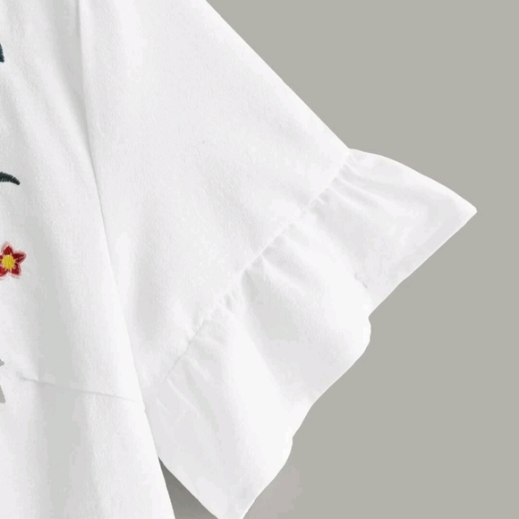 Shein Keyhole Back Embroidery Front Smock Top - Picture 3 of 5